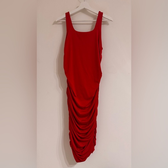 Red Ruched Sleeveless Dress - Picture 2 of 4
